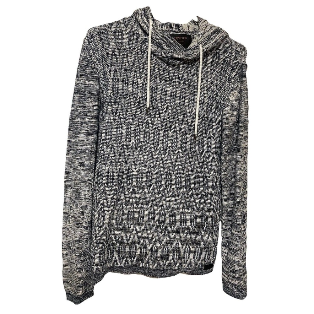 Outpost Makers Navy & White Marled Cotton Crossover Hooded Sweater Size medium